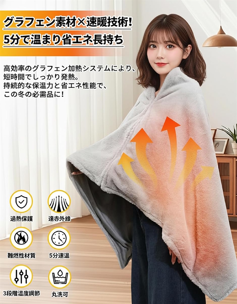 電気毛布 ひざ掛け毛布 電気ブランケット 3段階温度調節 USB給電 兎毛