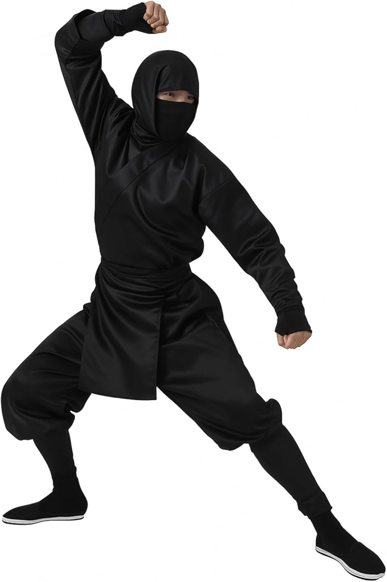 忍者 コスプレ 衣装 6点 セット ハロウィン パーティー イベント 仮装 コスチューム 大人 ユニセックス 男 (ブラック, XL)