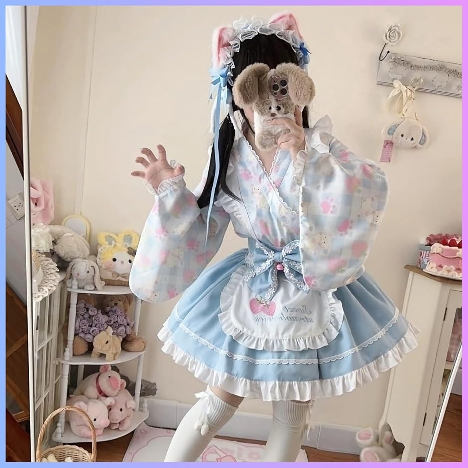 和風 ロリータ服 メイド服 ゆめかわ ゴシック ゴスロリ 姫袖 浴衣風