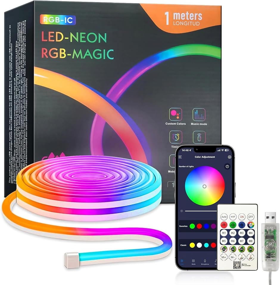 LED�l�I�����C�g USB���d RGBIC �`���[�u���ԐڏƖ� ���y���� 256�F�A�v������ (RGBIC 1600���F,  1���[�g��)