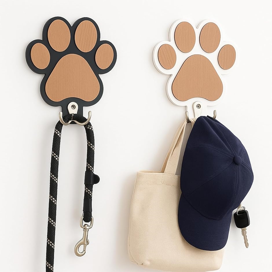 ウォール ハンガー 2個セット 肉球 壁フック 木製 猫 足跡 かわいい