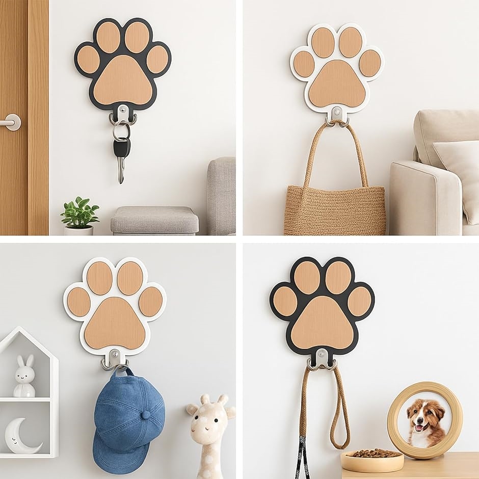 ウォール ハンガー 2個セット 肉球 壁フック 木製 猫 足跡 かわいい