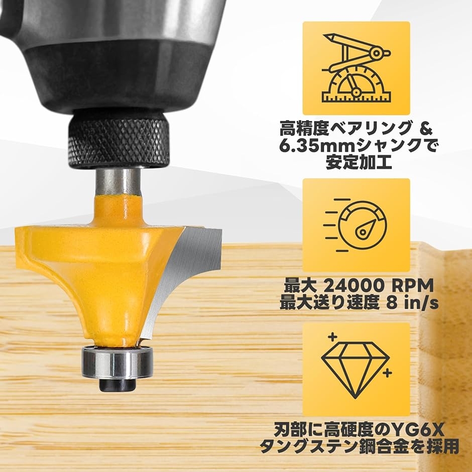 プロ木工トリマービットセット 超硬ルーターセット 15本組 軸径6.35mm