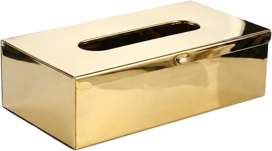 ティッシュケース ステンレス 2way 卓上 壁掛け 両用 ボックス カバー 箱ごと入る (ゴールド,  25.2x13x7.3cm)