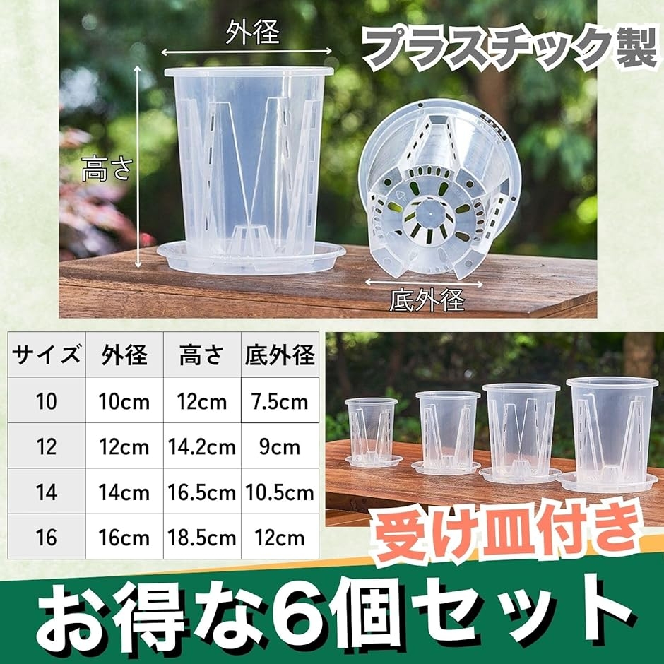 透明鉢 6個セット 植木鉢 クリア プラスチック スリット鉢 胡蝶蘭