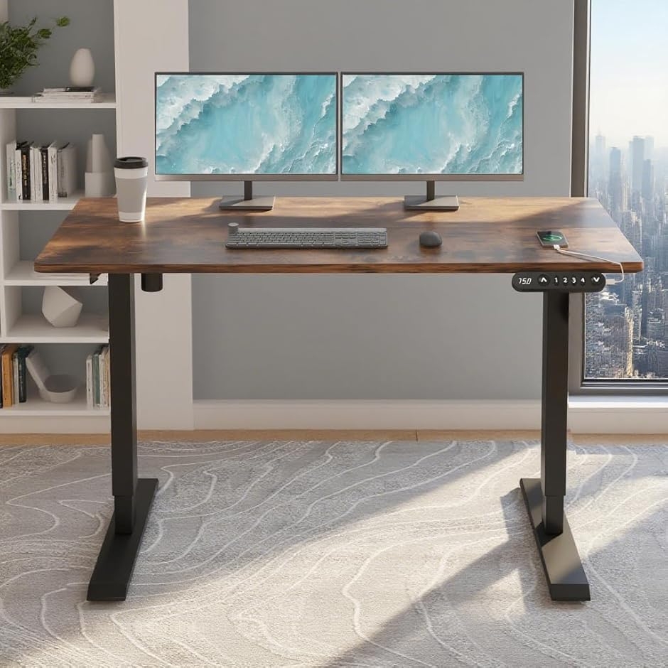 ⭐新品 電動 昇降式 パソコン デスク ゲーミング 机 ブラウン デスク 昇降式 パソコンデスク ゲーミングデスク 机 電動昇降式