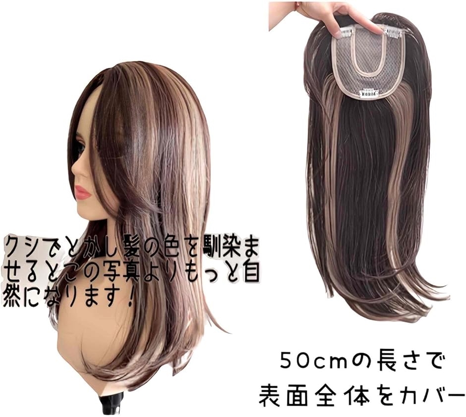 ヘアピース 部分ウイッグ ロング ストレート ハイライト 3D