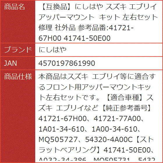 互換品】 スズキ エブリイ アッパーマウント キット 左右セット 修理