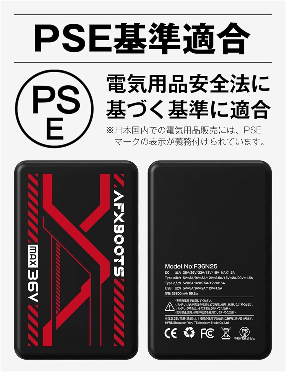ファン付きベスト 36V業界超高出力 26800mAh 156L/S ファン