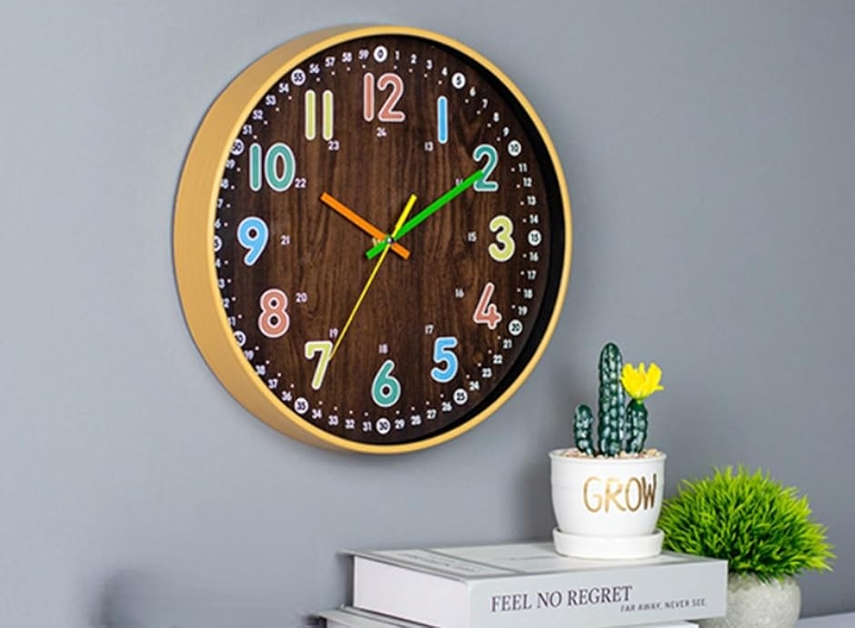 教育用アナログ壁掛け時計 カラフル数字 分数表示付き 30センチ