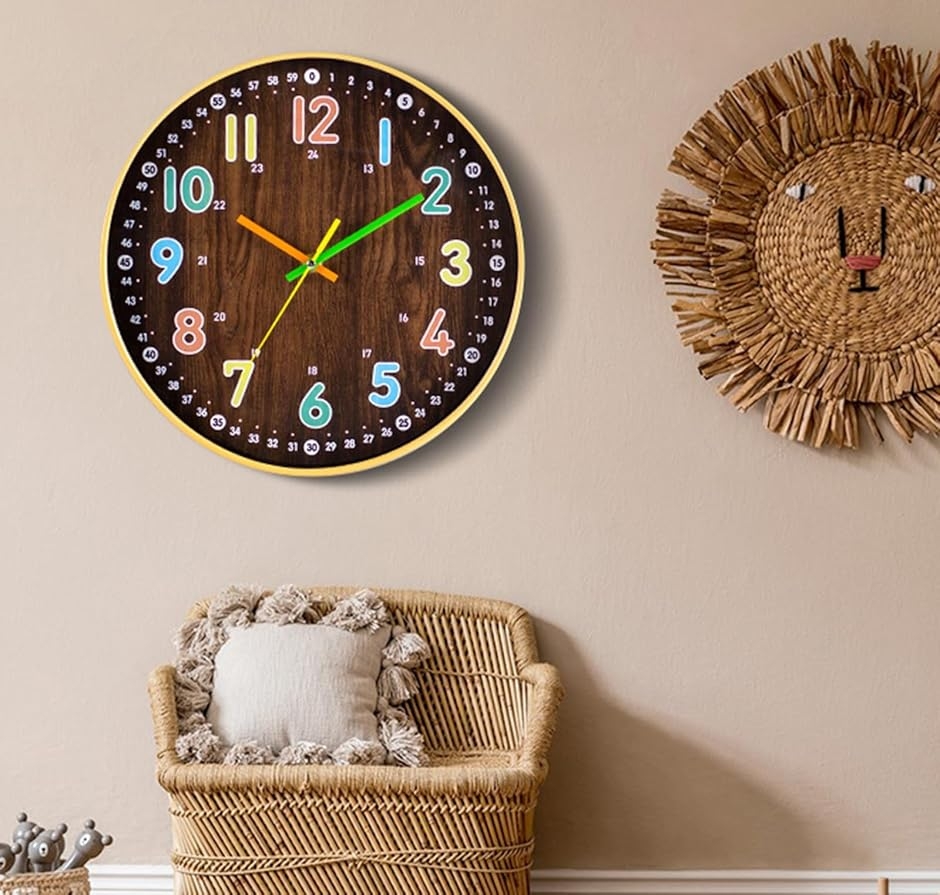 教育用アナログ壁掛け時計 カラフル数字 分数表示付き 30センチ