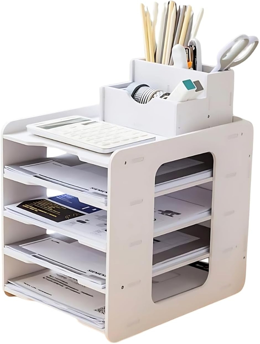 書類トレー レターケース プリント収納 デスク レタートレー 5段 A4 (ホワイト,  31.8cmx28.3cmx21.3cm)