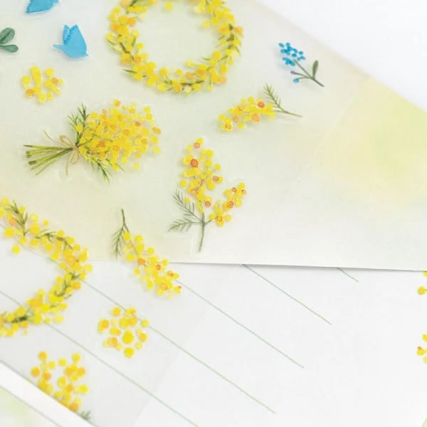 ミニレター 封筒デコ ミモザ 1042304 （2） 便箋6枚 封筒3枚 封シール