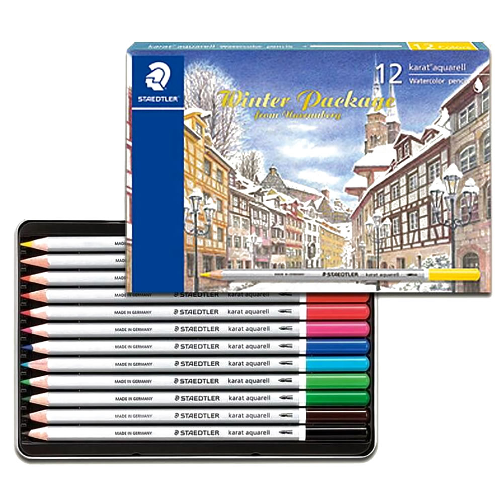 STAEDTLER ステッドラー カラト アクェレル水彩色鉛筆 12色セット ウィンターパッケージ 125M12W22  ドイツ・ニュルンベルクの風景のパッケージ