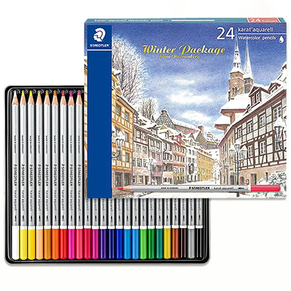 STAEDTLER ステッドラー カラト アクェレル水彩色鉛筆 24色セット ウィンターパッケージ 125M24W22  ドイツ・ニュルンベルクの風景のパッケージ