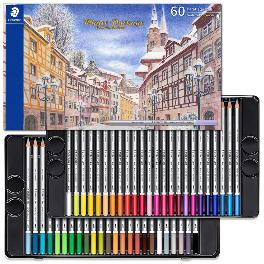 STAEDTLER ステッドラー カラト アクェレル水彩色鉛筆 60色セット ウィンターパッケージ 125M60W22 ドイツ・ニュルンベルクの風景のパッケージ｜horiman