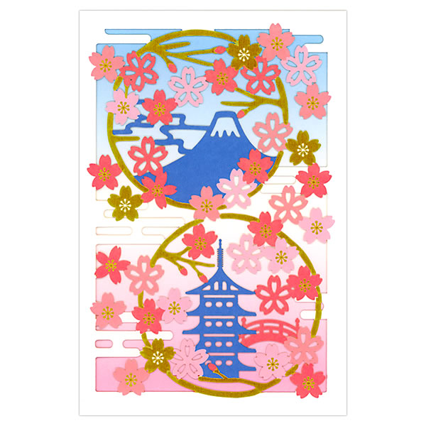 春カード 桜レーザーカットカード 富士山と五重塔 130972 二