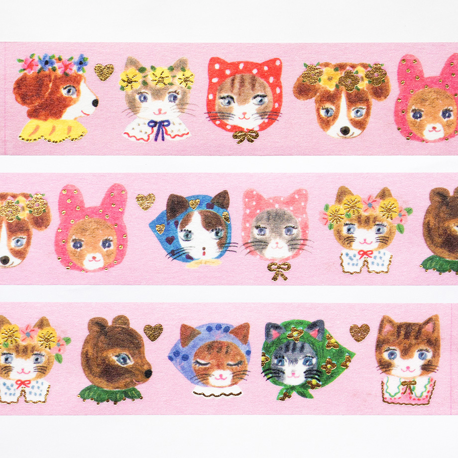 ③ MILINA さん 箔押し マスキングテープ LOVE ANIMAL cozycaproducts 布川愛子 箔押しマスキングテープ niko tape 21-026 幅