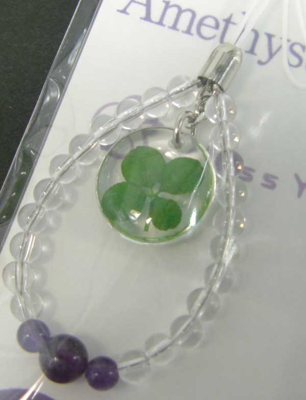 四葉のクローバーと誕生石のストラップ 2月 ア...の詳細画像1