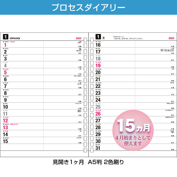 ダイアリー 2023 手帳 コレクト A5サイズ プロセスダイアリー マンスリー リフィル C-757 見開き1ヵ月（15ヵ月） 2023年1月〜 2024年3月 :c-757:堀萬昭堂 ヤフー店 - 通販 - Yahoo!ショッピング