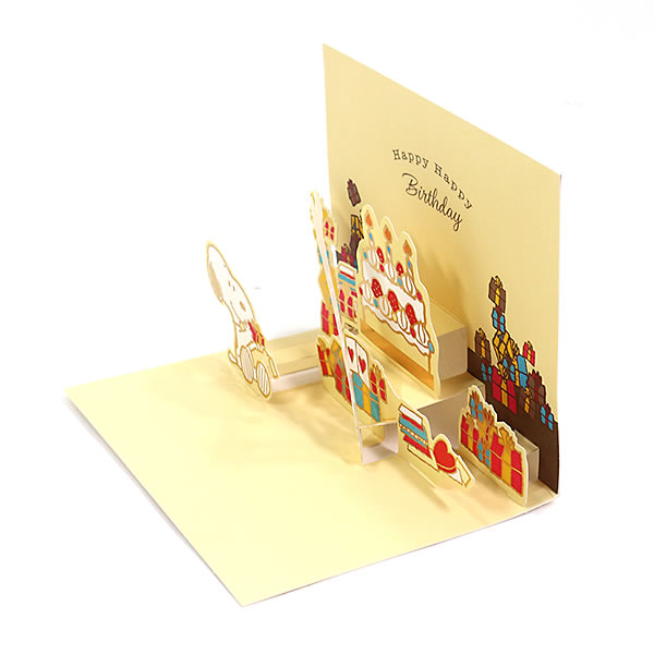 バースデーカード 二つ折りポップアップカード スヌーピー ケーキとはしご EAR-816-025 ホールマーク 立体カード Birthday Card グリーティングカー｜horiman｜03