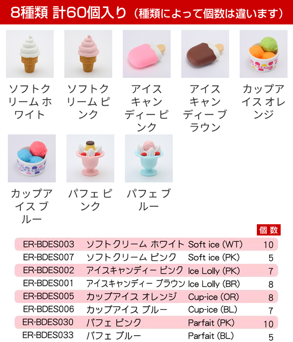 イワコー アイス消しゴム BOX 60個入 ER-961068 8種類アソート 景品