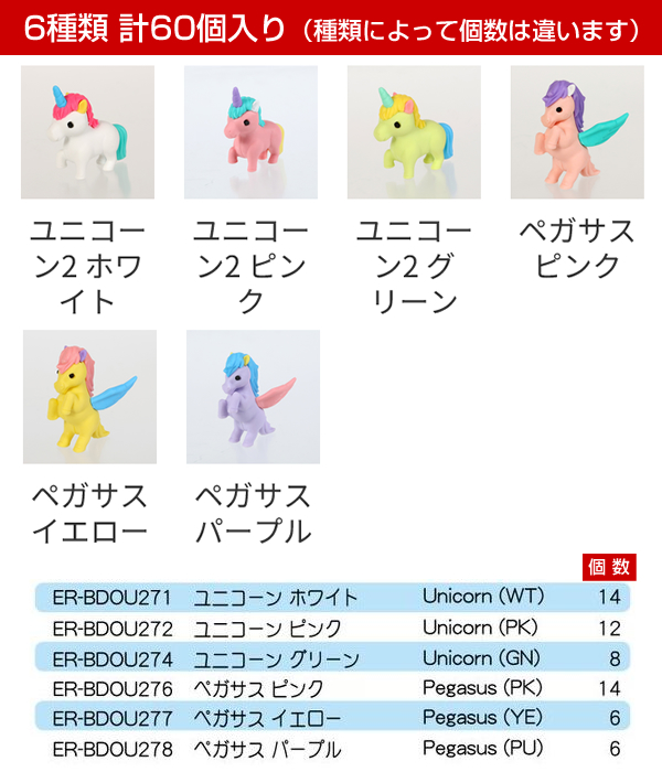 イワコー ユニコーン&ペガサス消しゴム BOX 60個入 ER-SEA002 6類