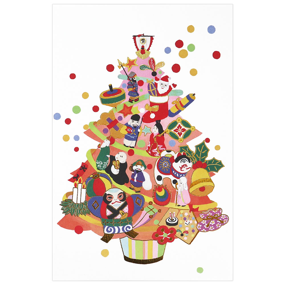 クリスマスカード 和風 海外向け 和風クリスマスツリー F25-927 （フク-18） 福井朝日堂 Christmas card グリーティングカード