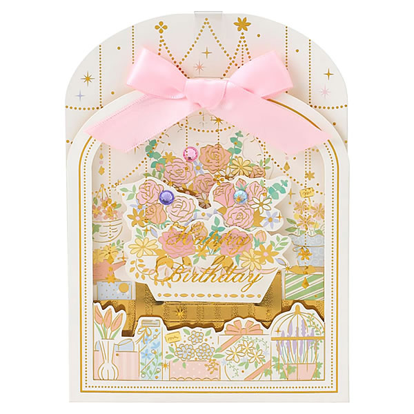 アクティブコーポレーション バースデーカード リボン付き枠の中に花