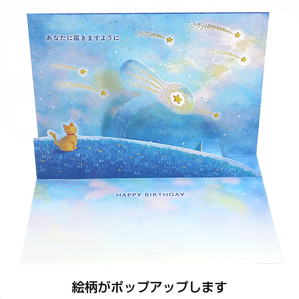 バースデーカード 流れ星とネコ L490 サンリオ 立体カード 飛び出すカード Birthday Card グリーティングカード お誕生お祝い｜horiman｜02