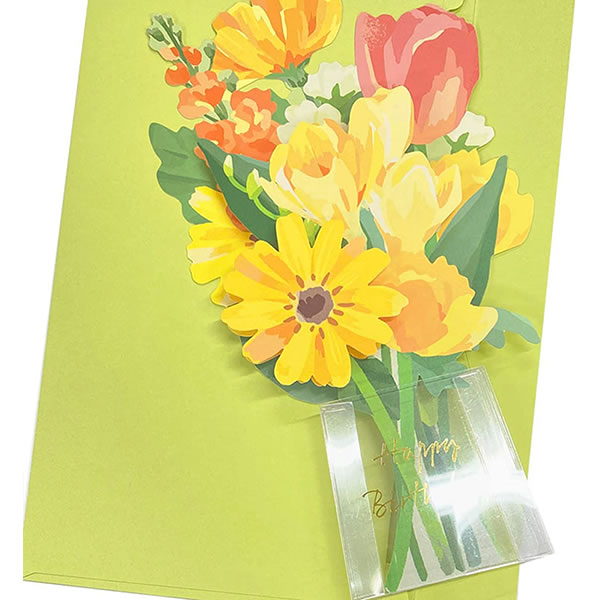 バースデーカード 透明花瓶に黄色い花 L492 サンリオ 立体カード Birthday Card グリーティングカード お誕生お祝い｜horiman｜04