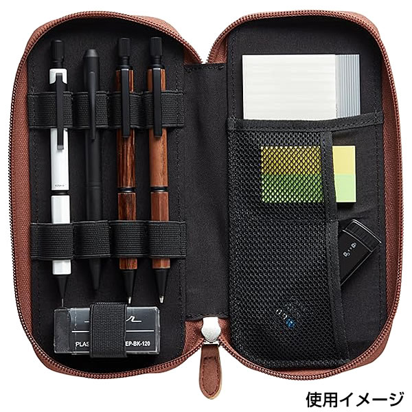 LIFT＋ ラウンドジップペンケース ブラウン LIPC-01-BR 3方ジッパー