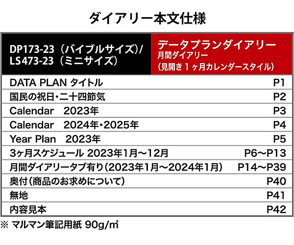 大切な人へのギフト探し ダイアリー 2023 マルマン データプランリフィル ミニサイズ LS473 月間ダイアリー 見開き1ヶ月カレンダースタイル  2023年1月〜2024年1月 tezelizolasyon.com