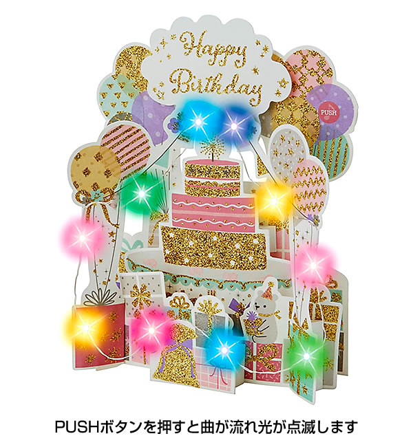 バースデーカード ライト付きメロディカード 風船とプレゼント P148 サンリオ 立体カード 電池交換可能 Birthday Card グリーティングカード お誕生お祝い｜horiman｜04