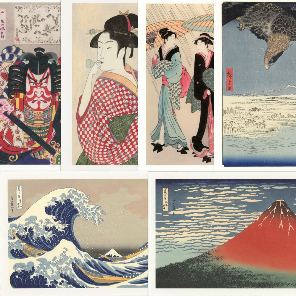 和紙ポストカード浮世絵6柄セット（6枚） 凱風快晴・神奈川沖浪裏