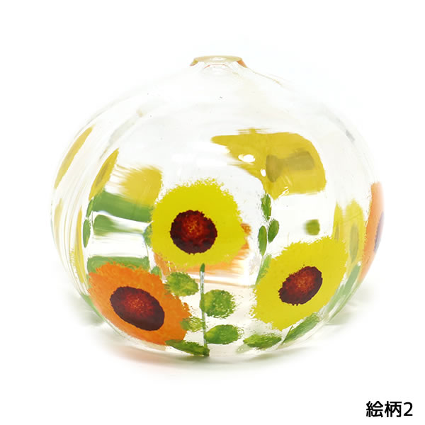 風鈴 ガラス ぎやまん風鈴 ちぎり絵 ひまわり R-272 会津喜多方 蒔絵