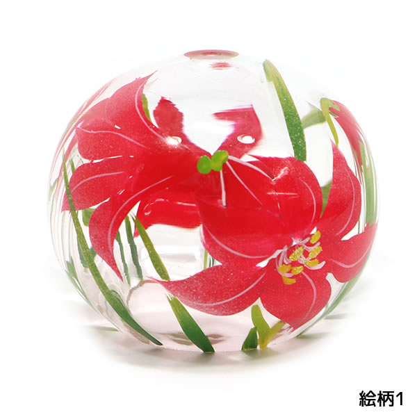 風鈴 ガラス ぎやまん風鈴 赤い花 R-295 会津喜多方 蒔絵仕上げ