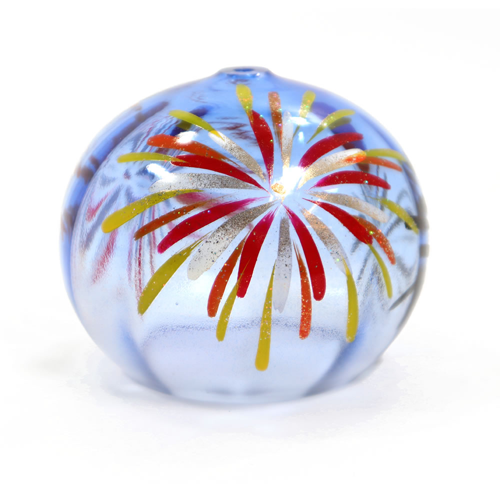 風鈴 ガラス ぎやまん風鈴 花火（ブルー） R-63 会津喜多方 蒔絵仕上げ