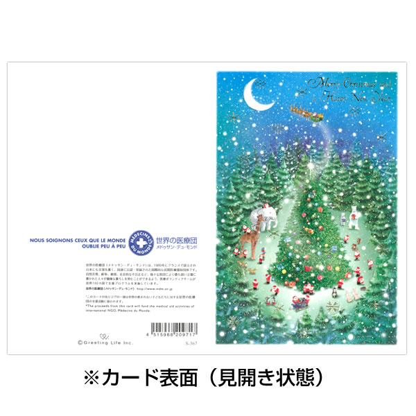 半額】 クリスマスカード 洋風 ミニサンタカード S-419 池のほとりのハウスとツリー ツリー グリーティングライフ Christmas card  グリーテ blaccoded.com