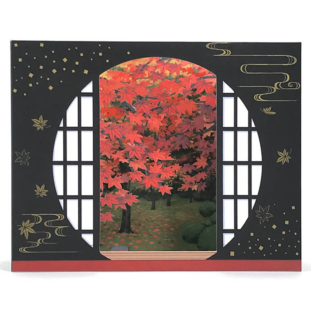 sanrio（サンリオ） 秋カード 丸窓から紅葉と庭園 S4517 立体カード
