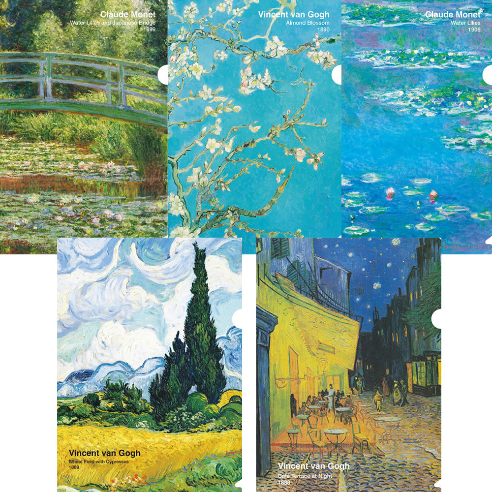 モネ・ゴッホ 名画5柄A4クリアホルダーセット 睡蓮の池と日本の橋 睡蓮