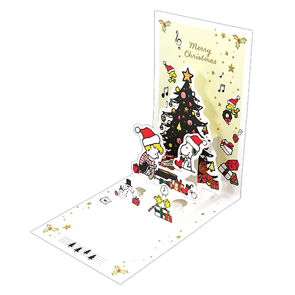 クリスマスカード 洋風 二つ折りポップアップ XAR-826-574 （HX-11） スヌーピー 星の飾りつけ ホールマーク 立体カード Christmas c｜horiman｜03