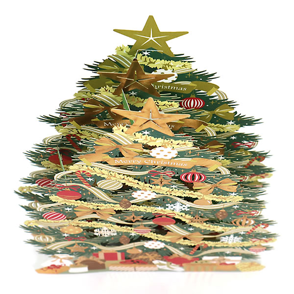 クリスマスカード 洋風 立体カード XAR-826-604 （HX-14） LG金箔ゴールドリボンツリー ホールマーク Christmas card グリーティ｜horiman｜03
