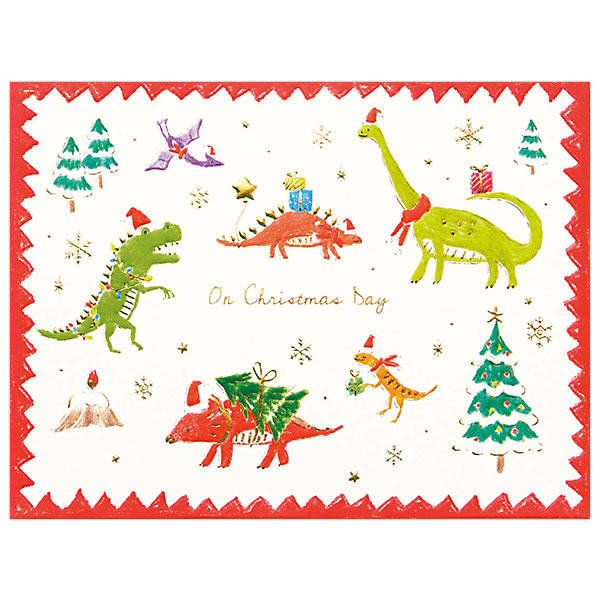 クリスマスカード 洋風 二つ折りポップアップ XAR-828-516 （HX-51） クリスマスパーティー恐竜 ホールマーク 立体カード Christmas c｜horiman