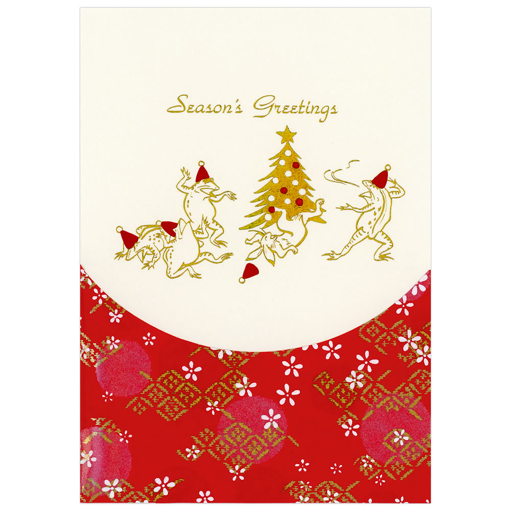 クリスマスカード 和風 海外向け 鳥獣戯画（赤） XJ-633 モンクハウス 中紙・封筒別注印刷可能 Christmas card グリーティングカー