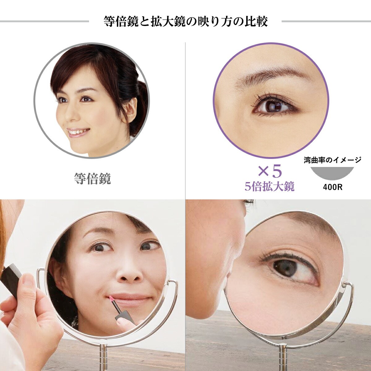 HORIUCHI MIRROR 細部が大きく見える 両面スタンドミラー 5倍拡大鏡 化粧鏡 卓上ミラー 誕生日 母の日 ギフト