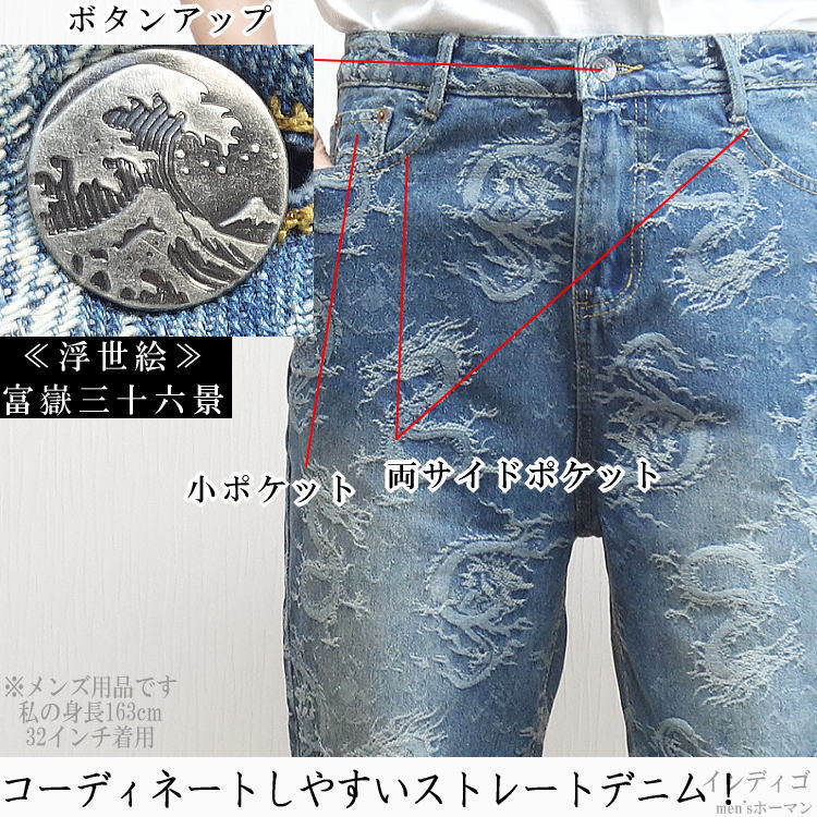 衣櫻/ころもざくら 龍 ランダム総柄 浮世絵 富獄三十六景釦 USED加工