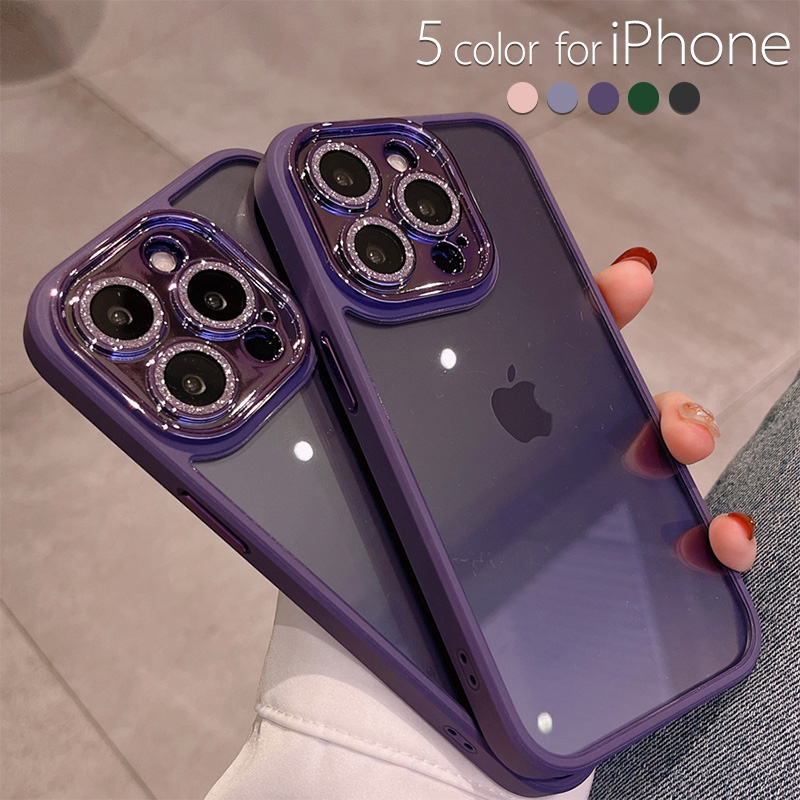 iPhoneケース 14pro パープル TPU 韓国 シンプル 透明 クリア