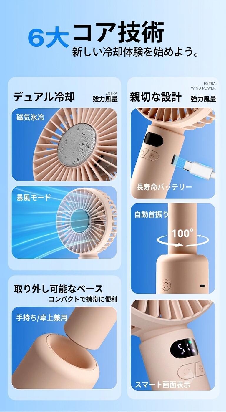【待望の首振り機能搭載!】 扇風機 ハンディフ...の詳細画像2