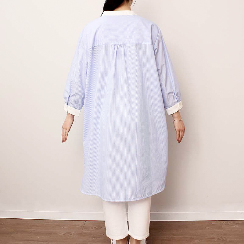 MB mint breeze ストライプ シャツワンピース 春夏 7分袖 前開き